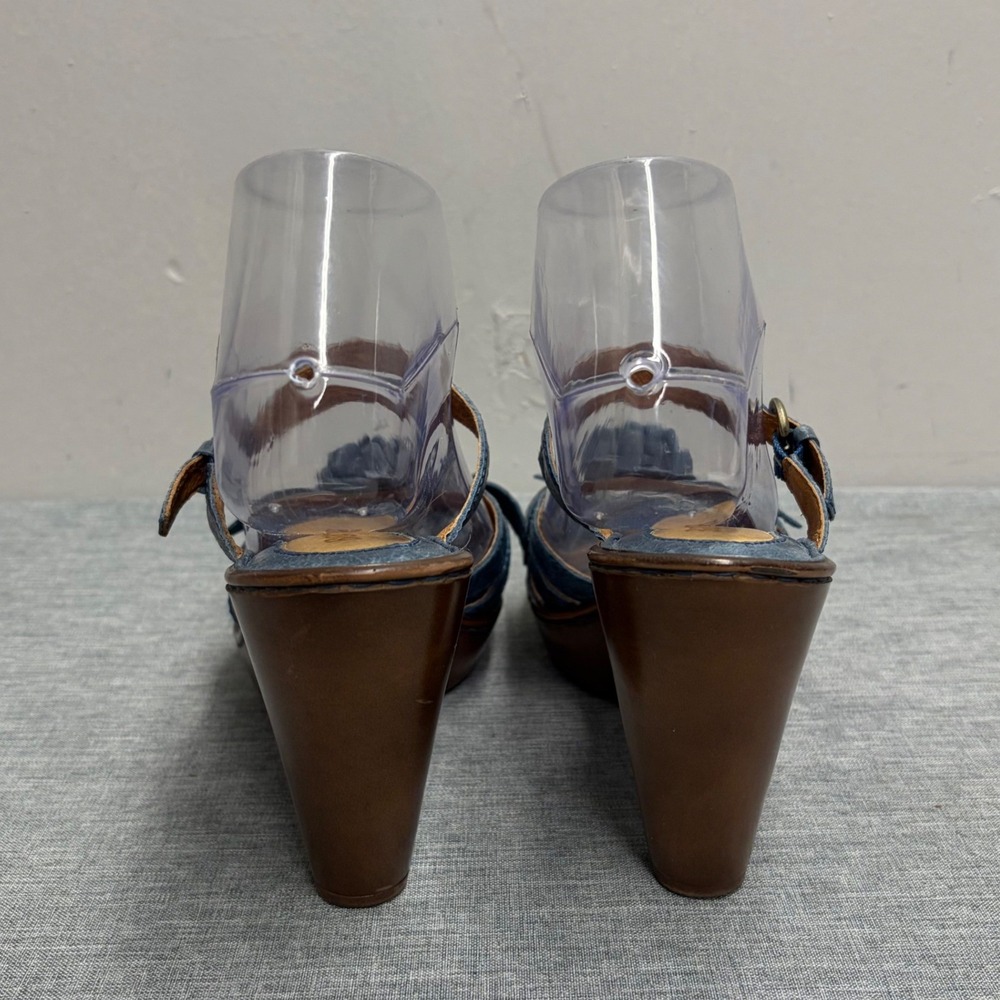 Born Sandals Women 8 Blue W42172 Leather Floral Applique Platform Block Heel - Picture 12 of 14